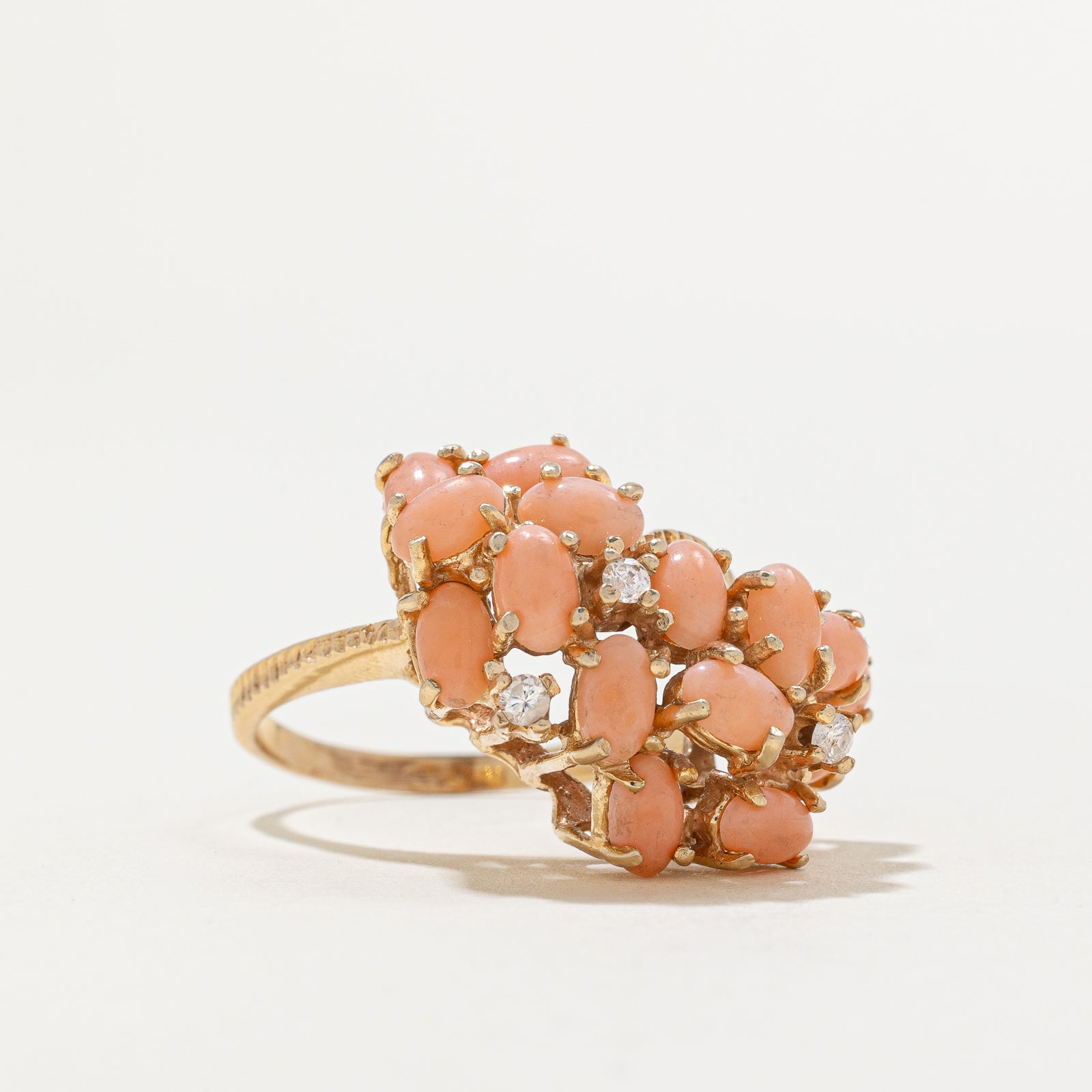 2.25ctw Scattered Coral & Diamond Cocktail Ring - 0.08ctw Diamond Accents - Size 8.75 - Elegant Statement Jewelry for Parties, Weddings & Special Occasions