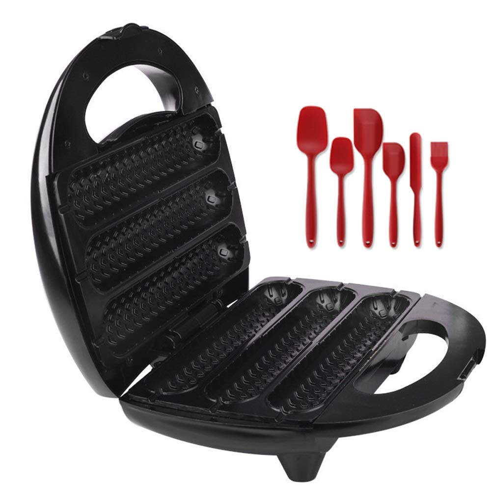 JSJYP Hot Dog Waffle Maker - 750W Mini Waffle Machine with 6 Silicone Baking Tools, Portable & Quick Heat for Golden Snacks - Perfect for Breakfast, Parties, Camping & Home Cooking