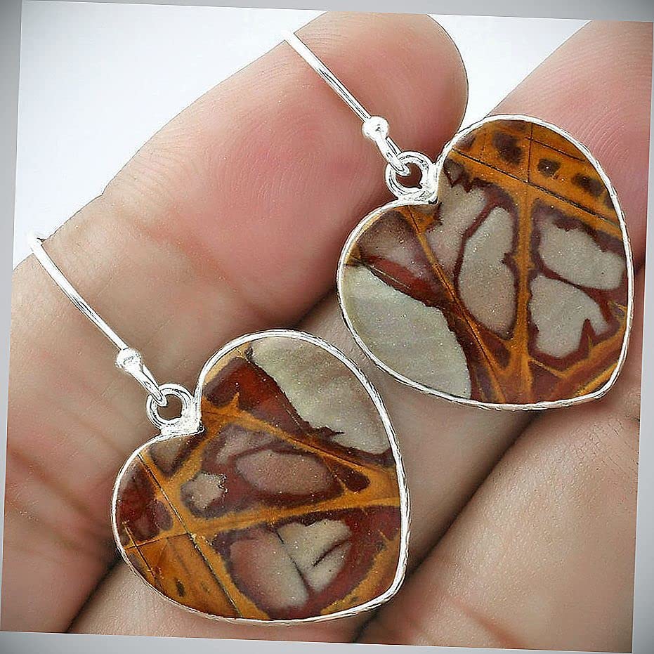 Heart Noreena Jasper 925 Sterling Silver Dangle Earrings for Women - Handmade Natural Stone Jewelry with French Hook - Elegant Gift for Birthday, Anniversary & Special Occasions E5164167