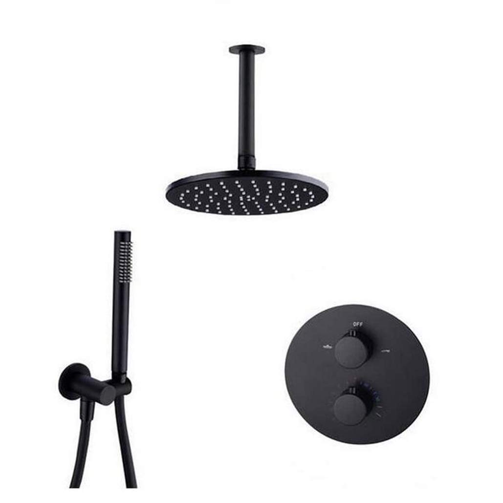 Premium Thermostatic Brass Black Luxury Shower Combo Set - 8-12