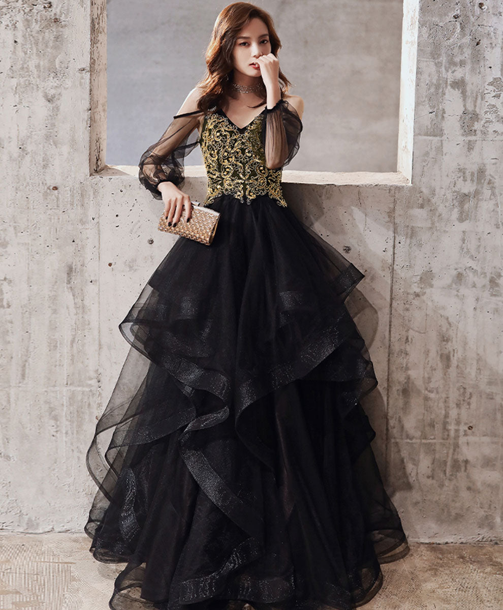 Elegant Black Tulle Lace Long Prom Dress for Women - Formal Evening Gown for Homecoming, Ball, and Special Occasions