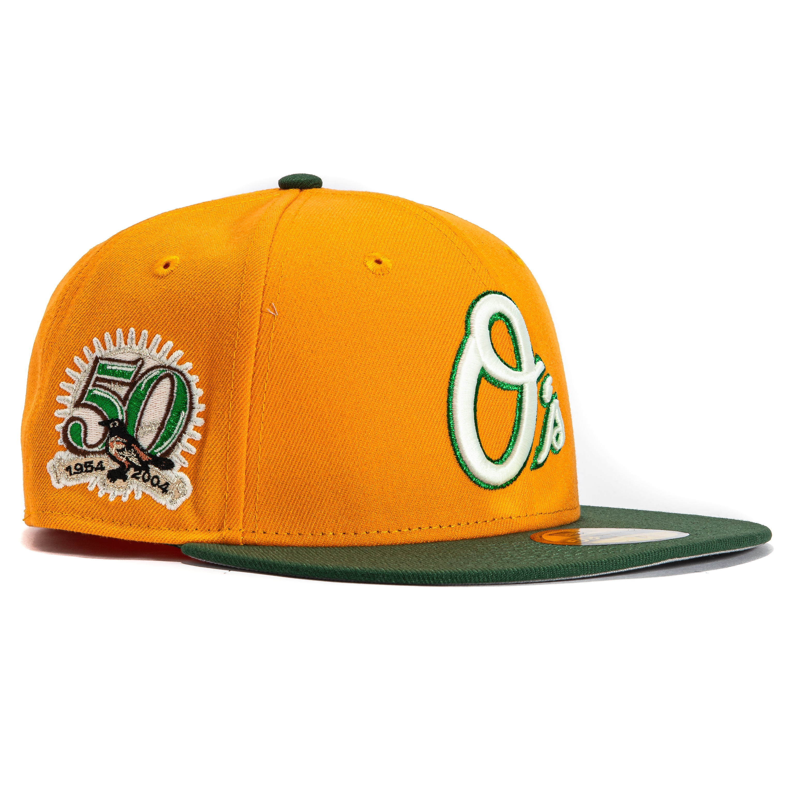 New Era 59Fifty Baltimore Orioles 50th Anniversary Patch Alternate Baseball Cap - Light Orange & Green - MLB Fan Gear for Games & Collectors