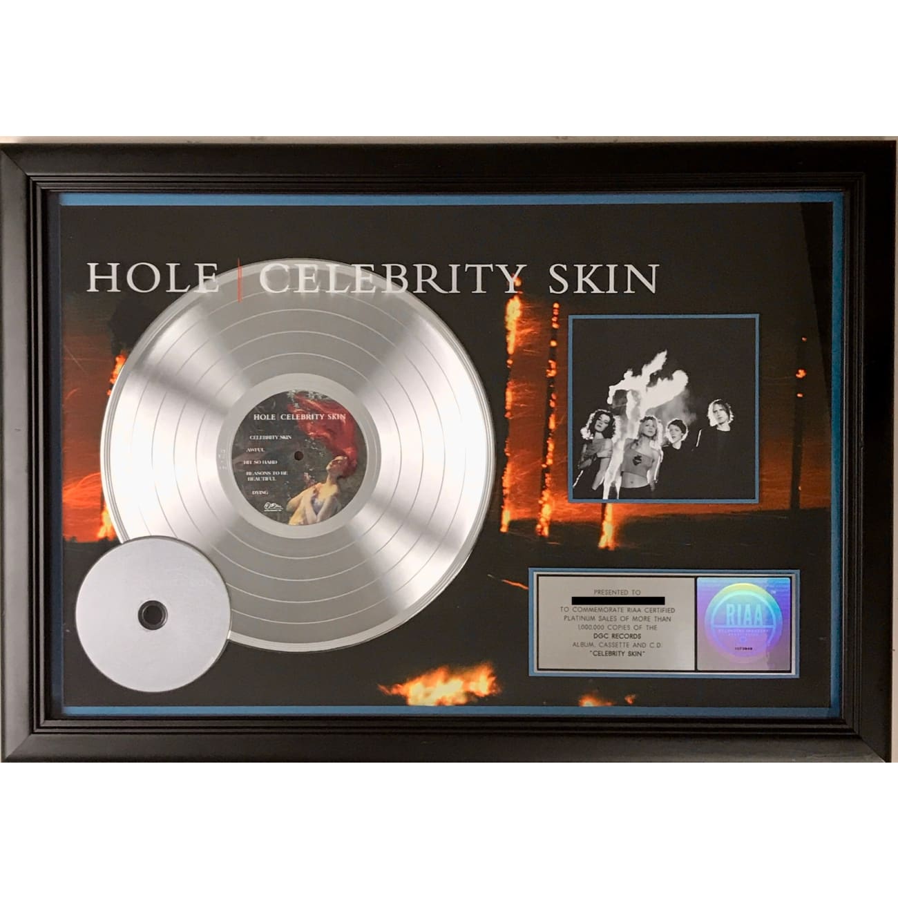 Hole Celebrity Skin RIAA Platinum Album Award - Official Music Record & Collectible for Fans, Home Decor, and Music Memorabilia Displays