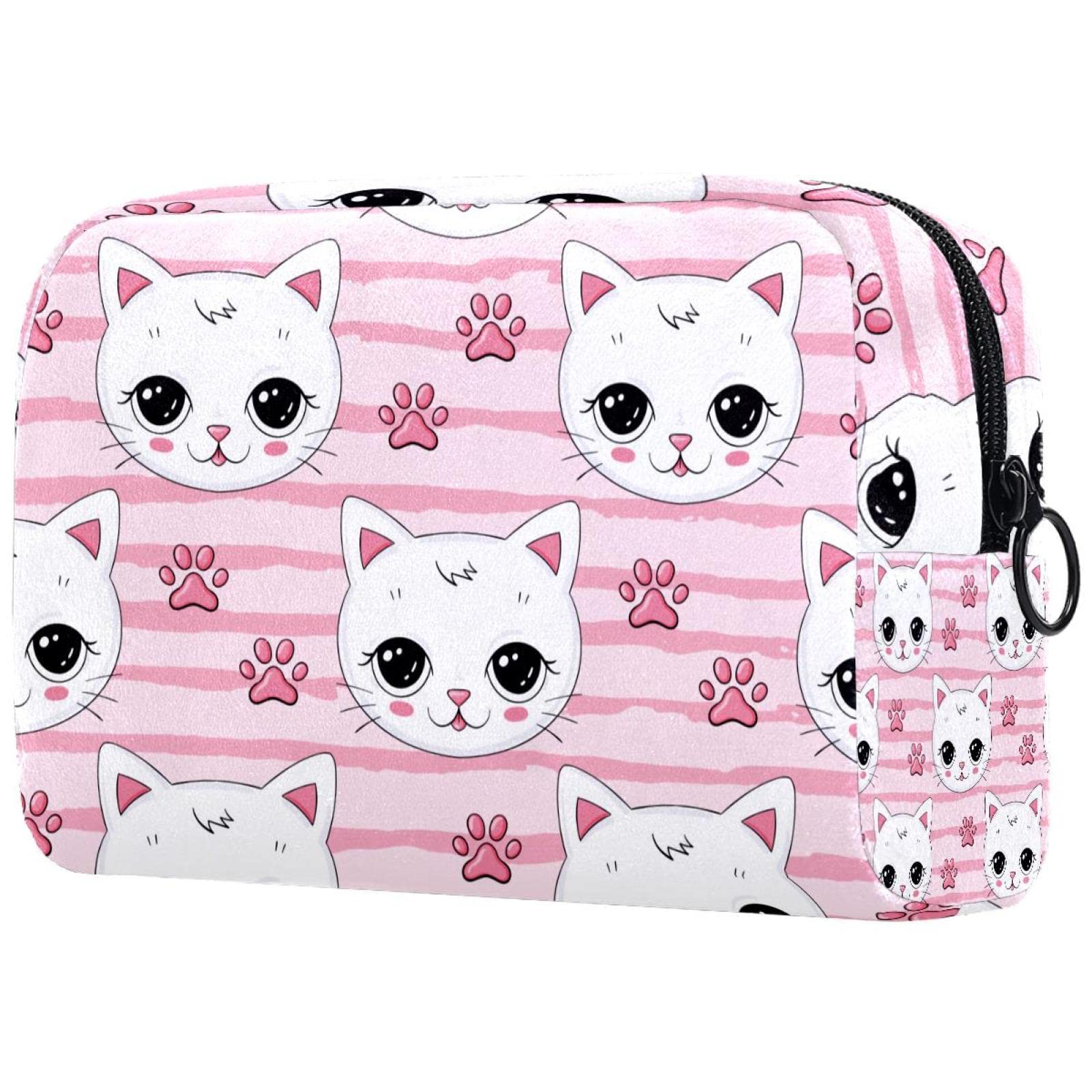 Cute Pink Cat Claw Stripe Pattern Makeup Bag - Waterproof Cosmetic Organizer for Travel, Professional Portable Makeup Brush Holder - Perfect for Daily Use, Gym, and Vacation Storage
