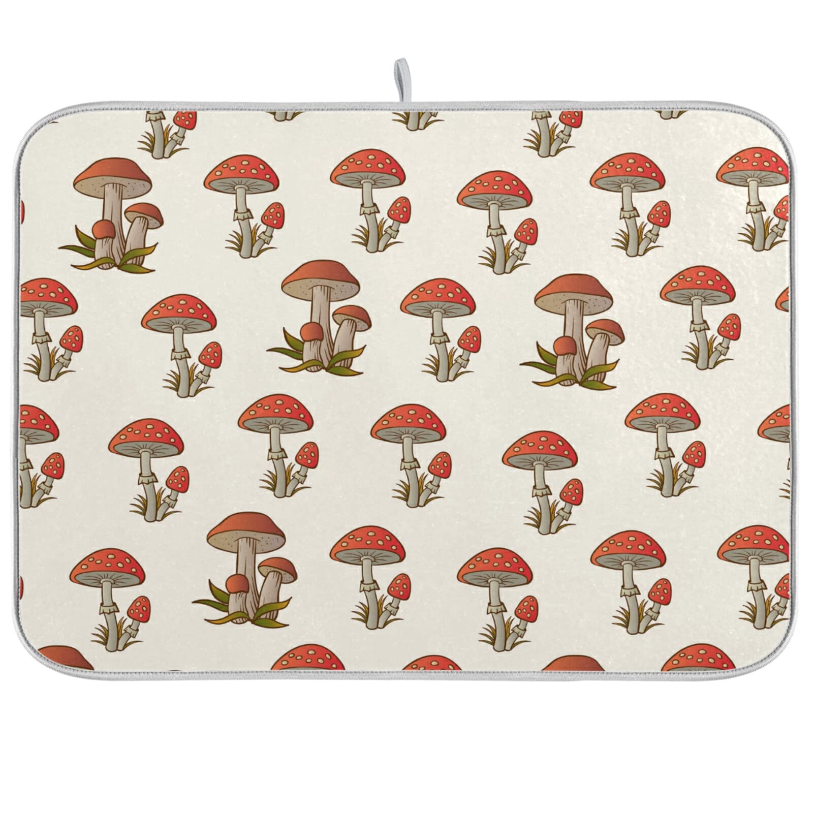 Amanita Red Mushroom Dish Drying Mat 18x24in - Absorbent Kitchen Counter Mat for Coffee Maker & Dishes