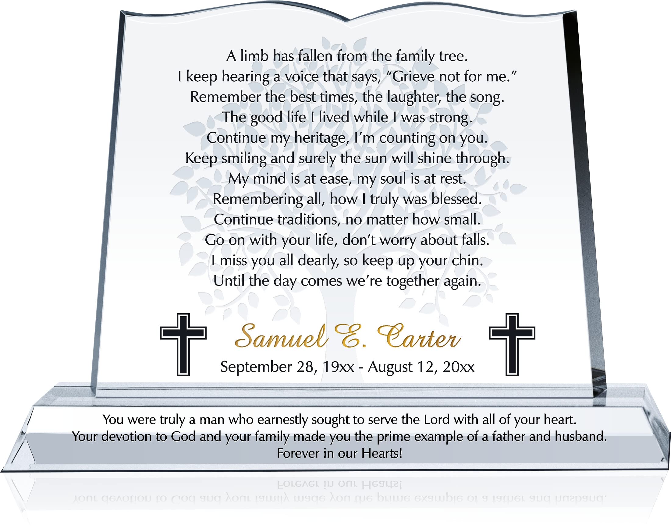 Personalized Memorial Gift - Crystal Sympathy Keepsake for Loss of Loved One, Bereavement Gift for Mother or Father, Family Tree Memorial Keepsake (8 Inch) - Perfect for Funerals, Memorial Services & Comforting Grieving Families