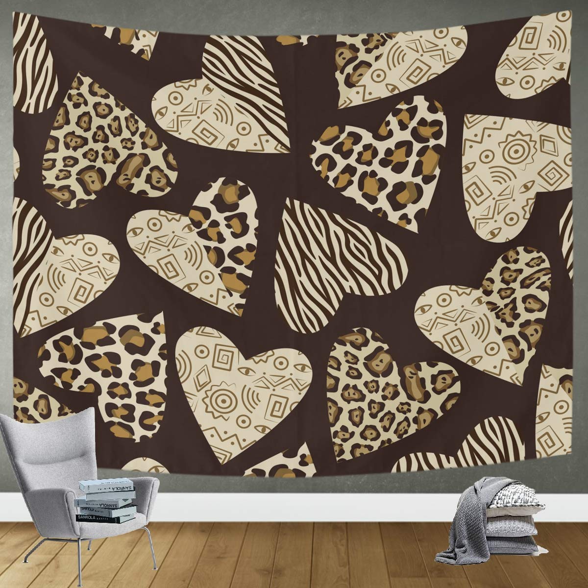 DOMIKING Bohemian Tapestry Wall Hanging - 80x60in Animal Print Hippie Decor for Bedroom, Living Room & Dorm | Trippy Heart Design for Boho Chic Home Decor & Festival Backdrop