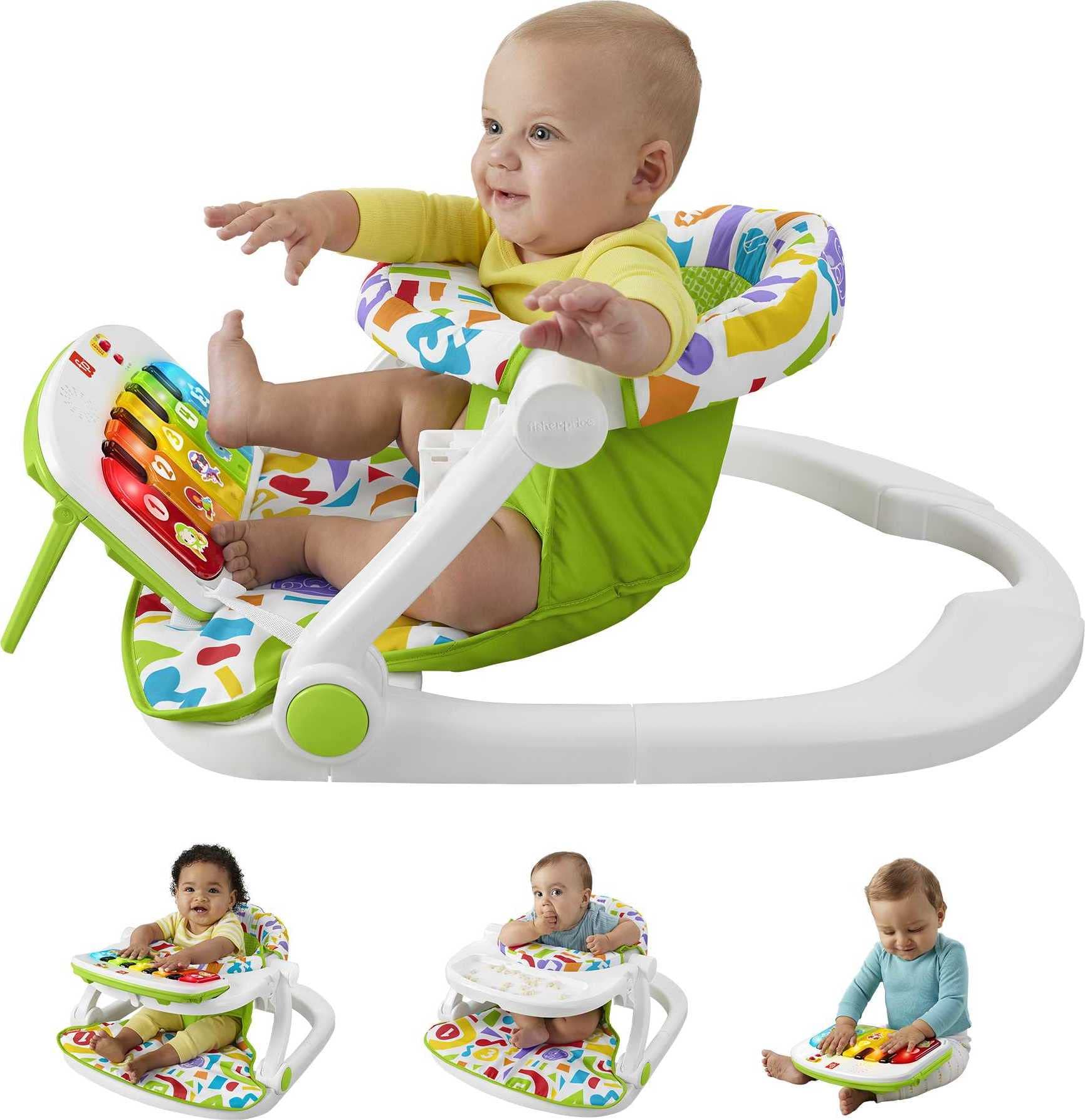 Fisher-Price Portable Baby Chair - Kick & Play Deluxe Sit-Me-Up Seat with Piano Learning Toy & Removable Snack Tray for Infants 6-12 Months | Perfect for Playtime, Learning & Feeding at Home or Travel