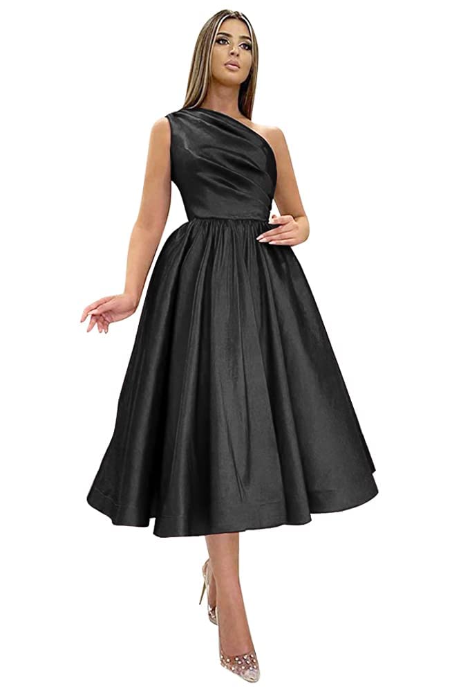 Elegant One Shoulder Satin Homecoming Dress 2022 | Women's Short Formal Bridesmaid Dress with Pockets | Perfect for Prom, Weddings & Special Occasions