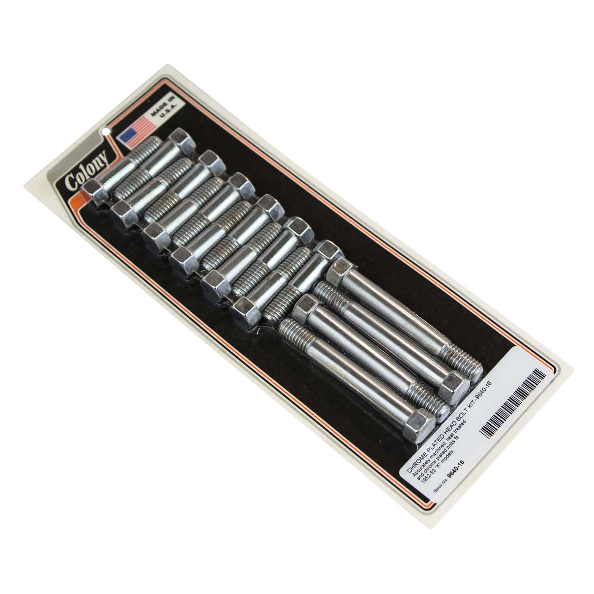 1952-1953 Harley Davidson K Model 16 Head Bolt Kit - Chrome Plated Replacement Parts for Motorcycle Engine Repair & Restoration