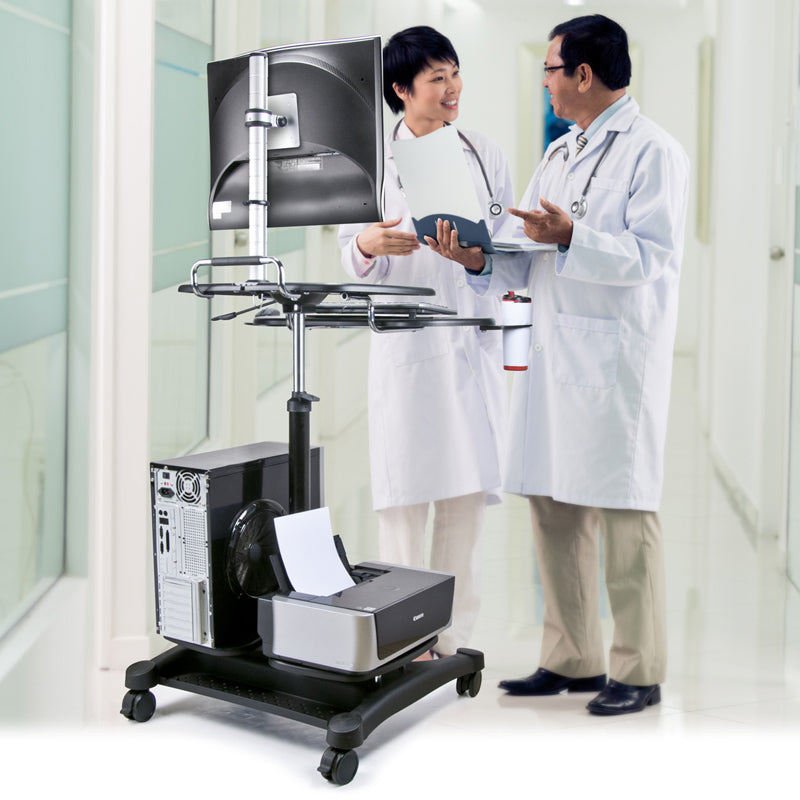 Adjustable Height Monitor Stand with CPU & Printer Shelf - Ergonomic ABS Workstation for Home & Office Desks - Perfect for Gaming, Coding & Multitasking