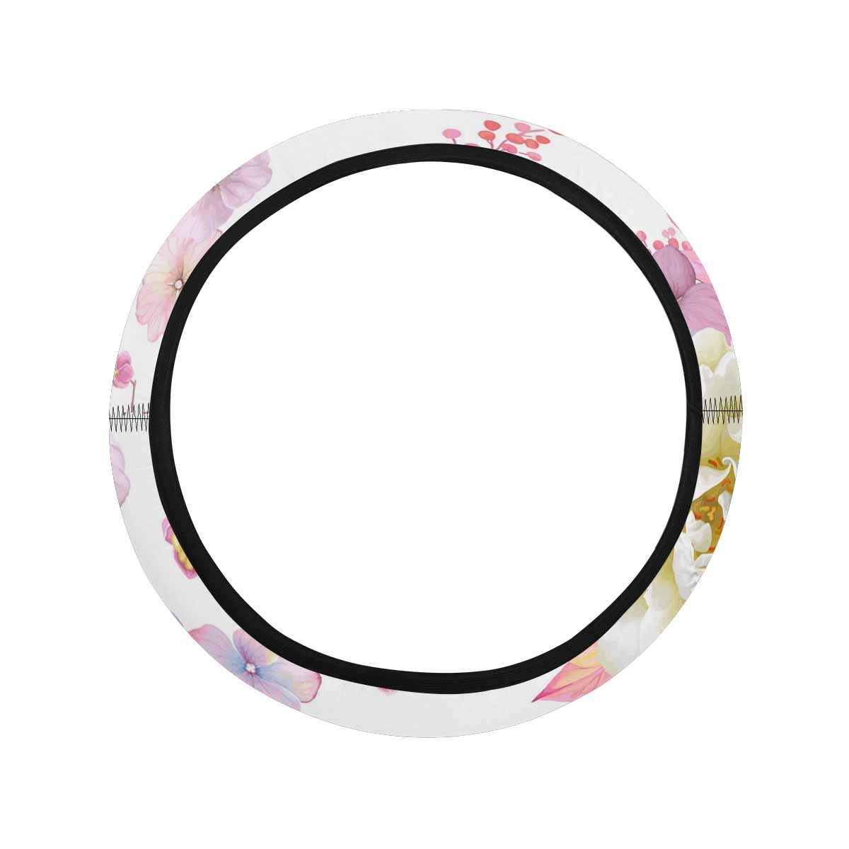 InterestPrint White Roses & Butterflies Neoprene Steering Wheel Cover - Durable, Non-Slip Car Accessory for Comfort & Style (Perfect for Daily Commute & Road Trips)