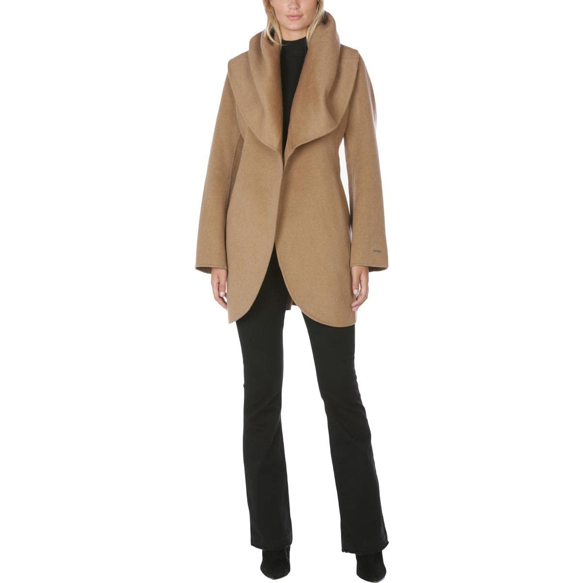 TAHARI Women's Double Face Wool Blend Wrap Coat with Oversized Collar | Winter Warm Fashion Outerwear for Office, Date & Special Occasions