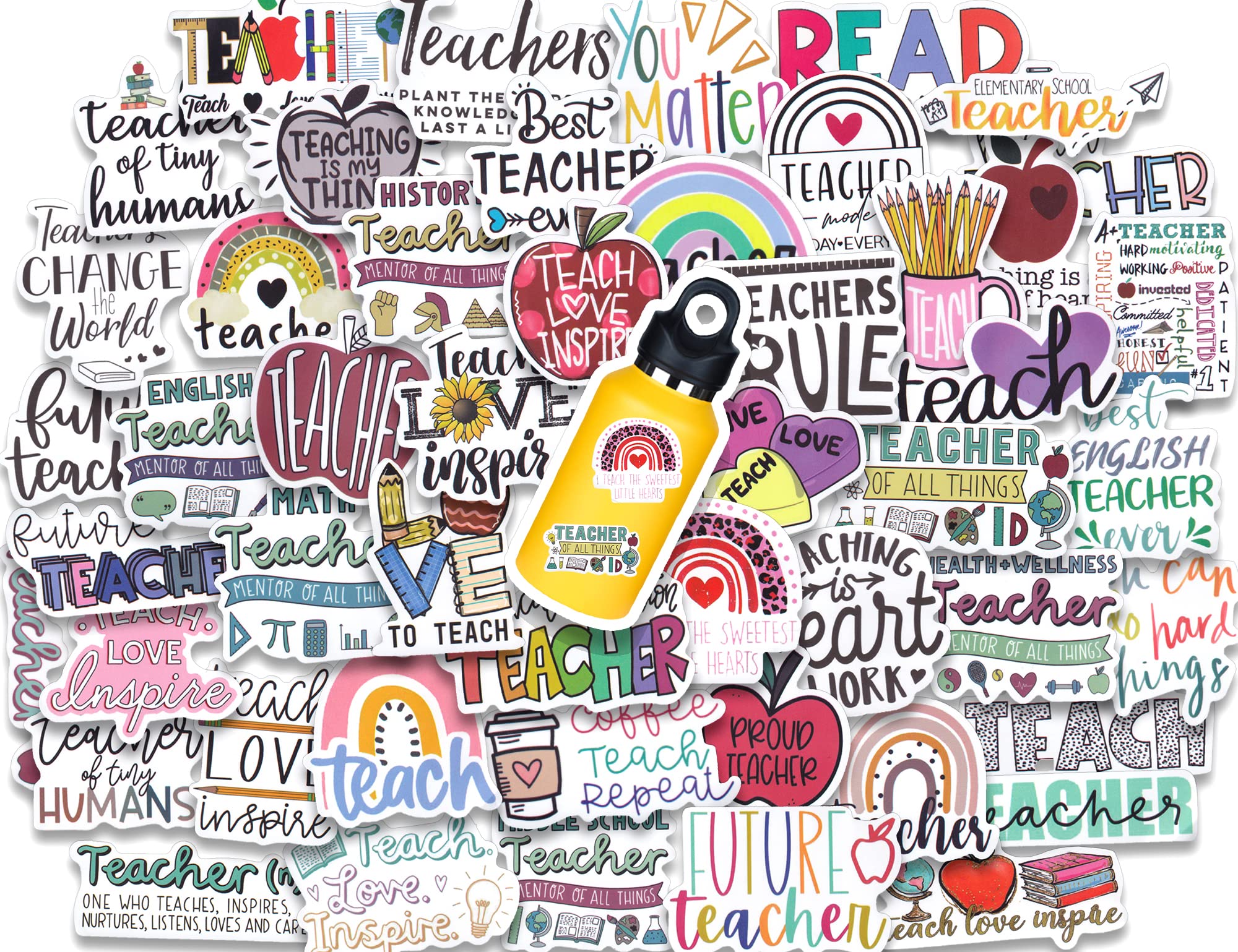 50 PCS Teacher Appreciation Stickers - Cute Motivational Stickers for Water Bottles, Laptops, Notebooks & Journals - Bulk Classroom Supplies for Teachers, Students & School Staff - Perfect for Teacher Gifts, Classroom Rewards & DIY Projects
