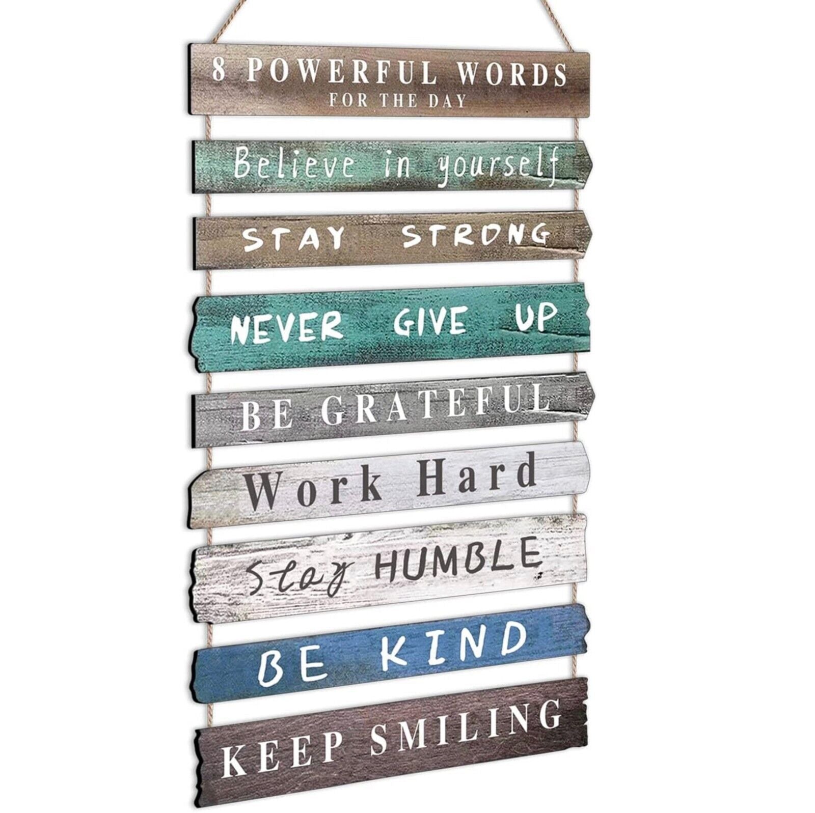 Rustic Wood String Wall Art - 24x12 Inches Brown Green Blue Inspirational Hanging Decor for Living Room, Bedroom & Office