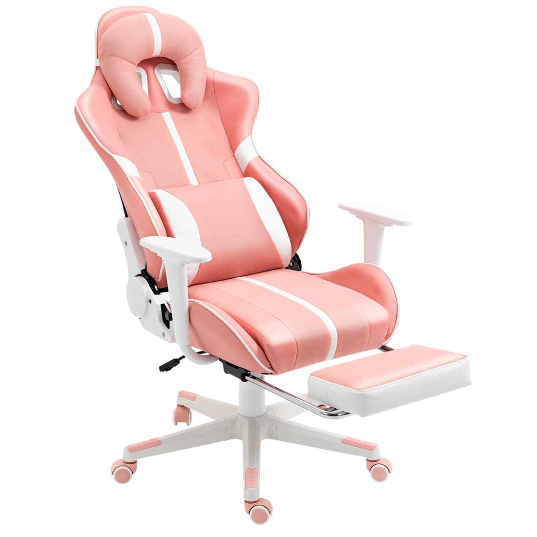 Pink Gaming Chair with Footrest - Ergonomic Swivel Recliner Computer Chair, Height Adjustable Racing Style Video Game Chair for Women & Girls - Perfect for Gaming Setup, Home Office & Streaming