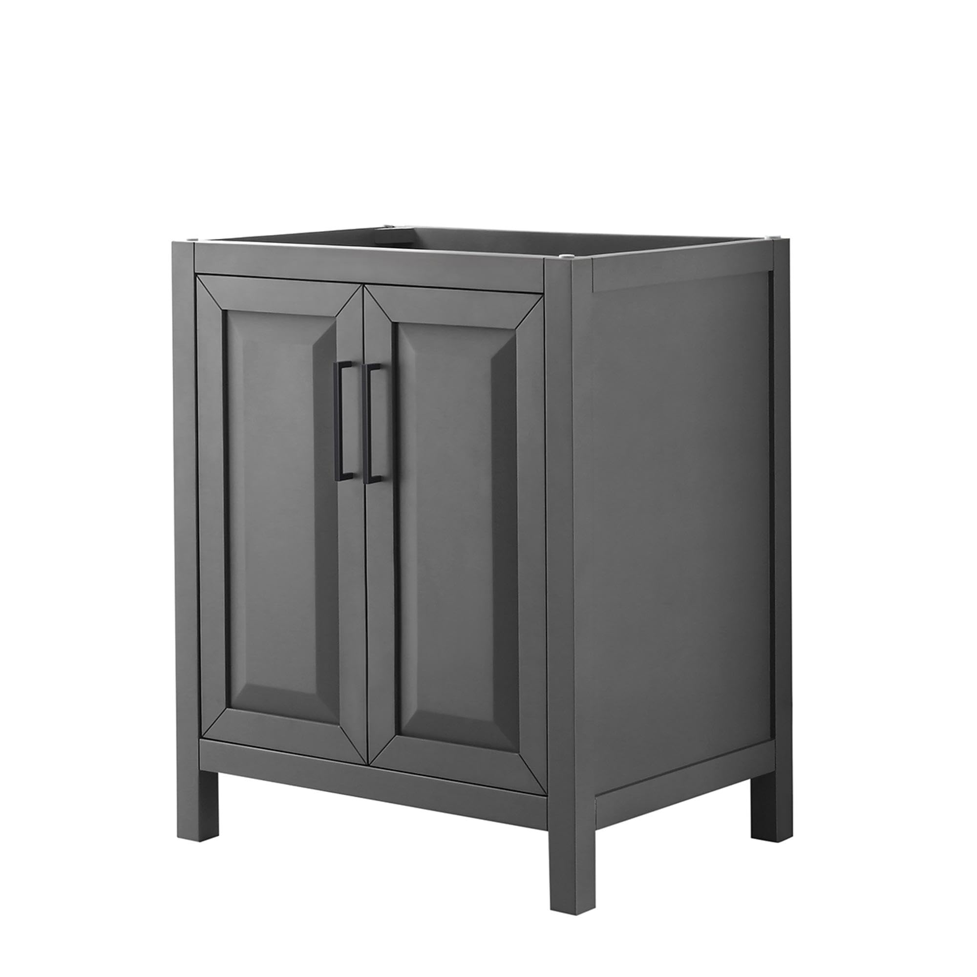Wyndham Collection Daria 30 Inch Single Bathroom Vanity in Dark Gray - No Countertop, No Sink - Matte Black Trim | Modern Bathroom Storage Solution for Small Spaces & Powder Rooms