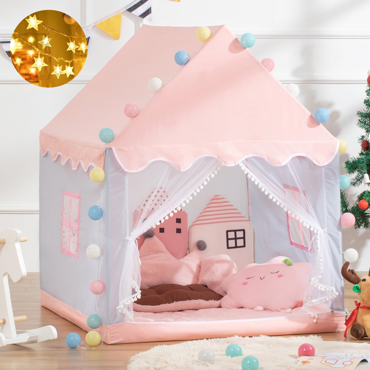 Kids Play Tent - Indoor & Outdoor Princess Castle Playhouse for Girls, Portable Children's Toy House with Separate Bed - Perfect for Bedroom Playtime, Backyard Camping & Imaginative Games