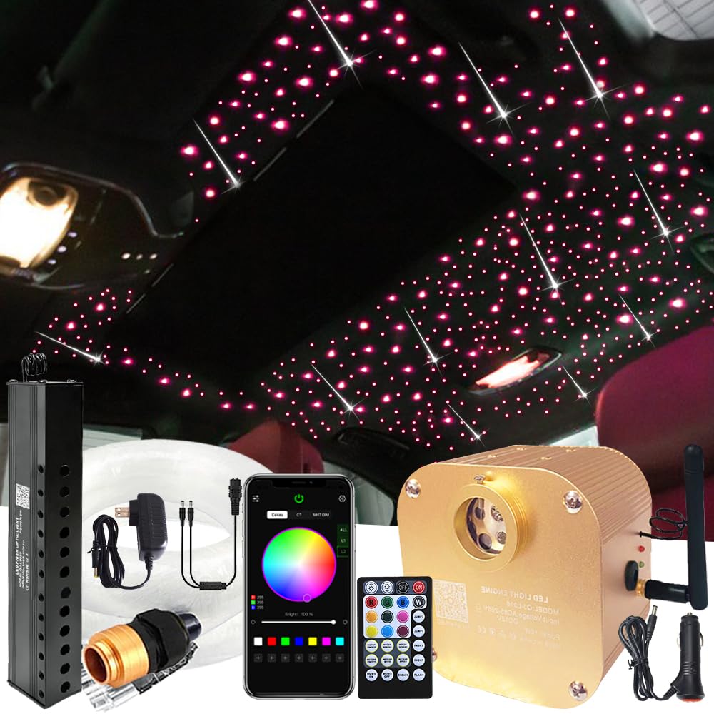 FIREWORK Meteor+Twinkle 16W RGBW Starlight Headliner Kit - 460pcs Mixed Fiber Optic Star Lights (0.03in/0.04in/0.06in) for Car Ceiling & Home Decor with Music Sync, Bluetooth APP & Remote Control - Perfect for Bedroom, Party, Theater and Relaxation Lighting