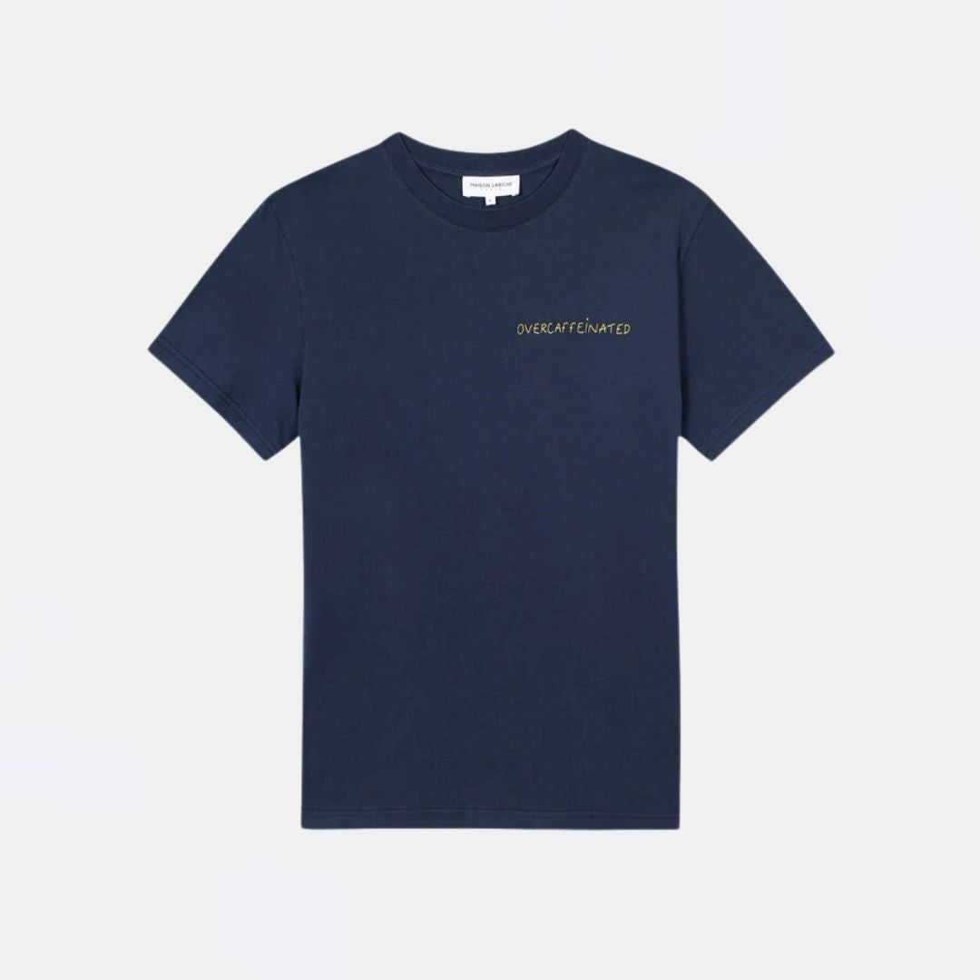 Overcaffeinated Popincourt T-Shirt for Men & Women - Soft Cotton Casual Tee in Midnight Blue - Perfect for Coffee Lovers, Workouts & Everyday Wear