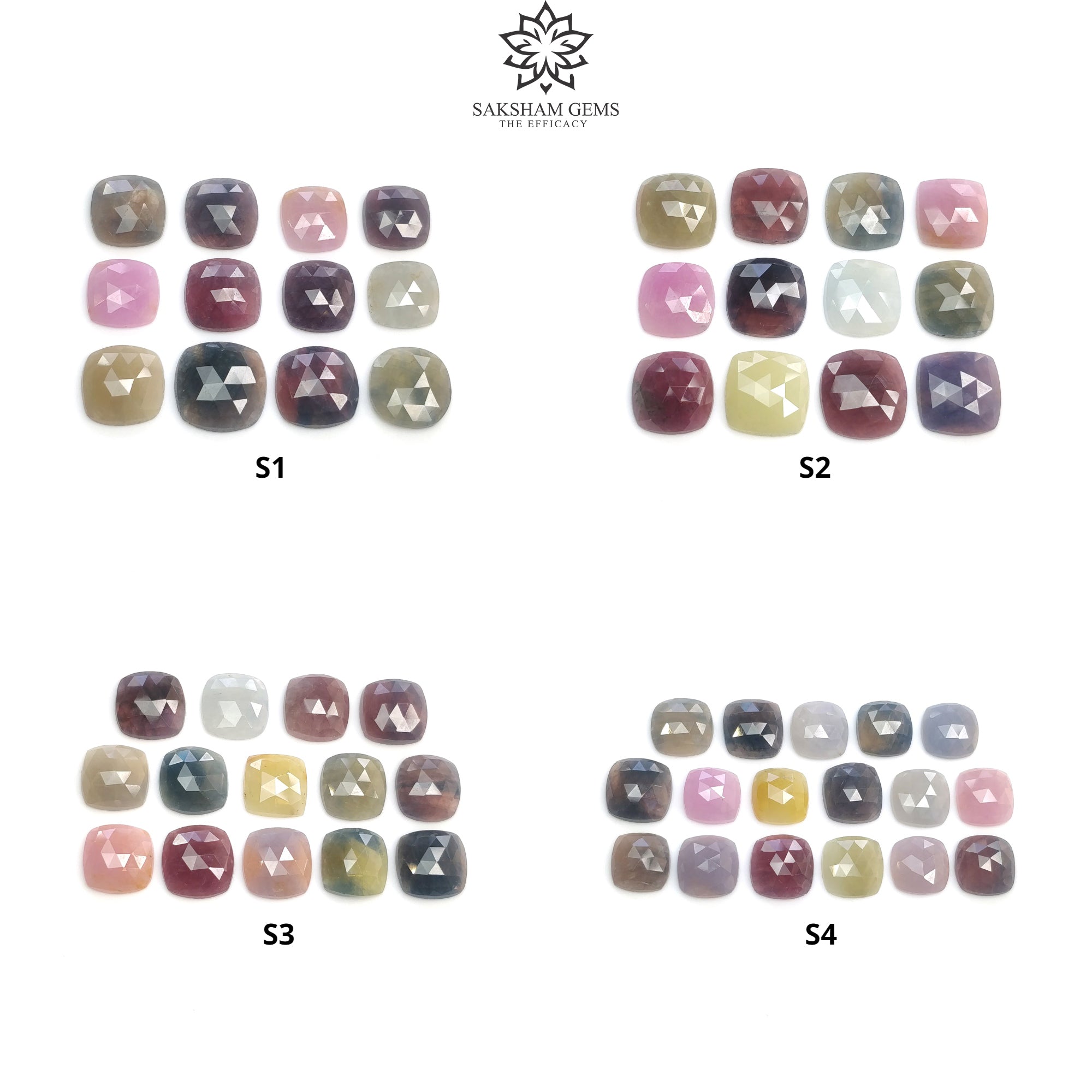 Natural Untreated Unheated Multi Sapphire Gemstone Rose Cut - Bi-Color Cushion Shape Set for Jewelry Making & Engagement Rings