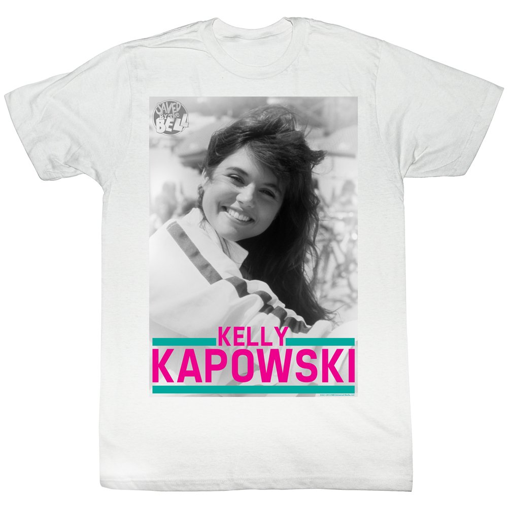 Saved by The Bell 80s Comedy Sitcom Kelly Kapowski Photo White Adult T-Shirt | Vintage TV Show Merchandise | Perfect for Fans, Cosplay, and 90s Nostalgia Parties