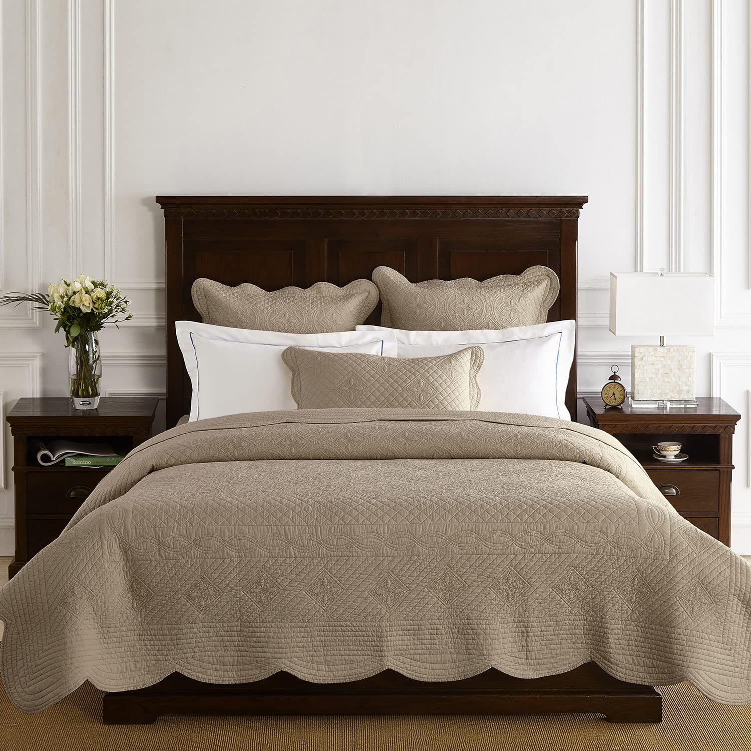 Luxury Calla Angel Sage Garden Pure Cotton Matelasse Quilt King Size in Coffee - Perfect for Bedroom Decor, Guest Room Bedding & Cozy Home Makeover