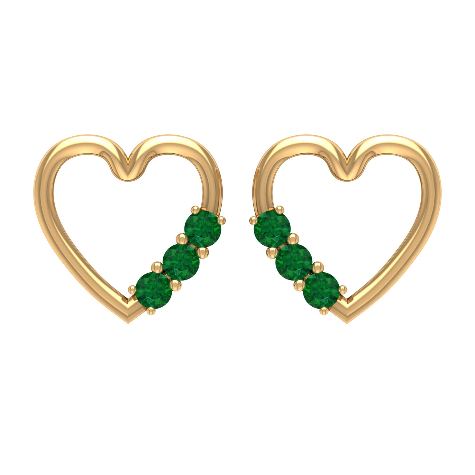 14K Solid Gold Emerald Heart Stud Earrings for Women – Elegant Green Gemstone Jewelry for Everyday Wear, Gifts & Special Occasions