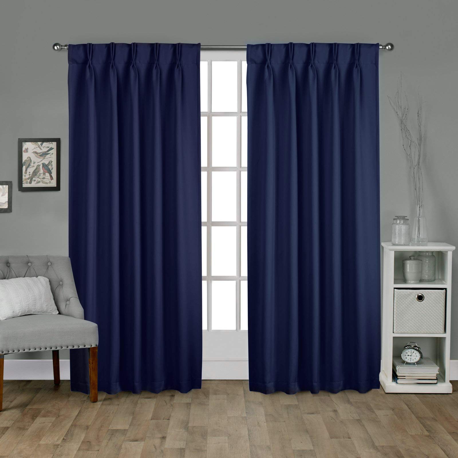 EcoDrapes Blackout Curtains - Polyester Blend Double Pinch Pleated Extra Wide & Long Window Drapes for Living Room, Bedroom & Patio - Thermal Insulated Noise Reducing Sliding Door Panels (Navy Blue, 84