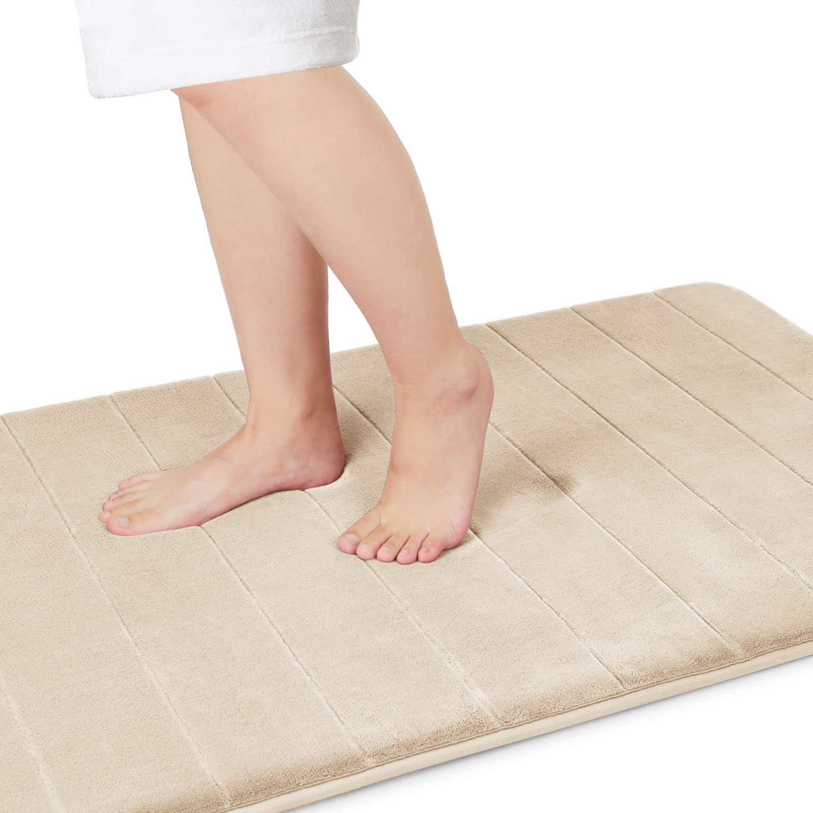 Yimobra Memory Foam Bath Mat 44 x 24 Inches - Ultra Soft & Absorbent Non-Slip Bathroom Rug - Machine Washable, Quick-Drying & Thick Floor Mat for Shower, Bathtub & Bathroom Safety (Beige)