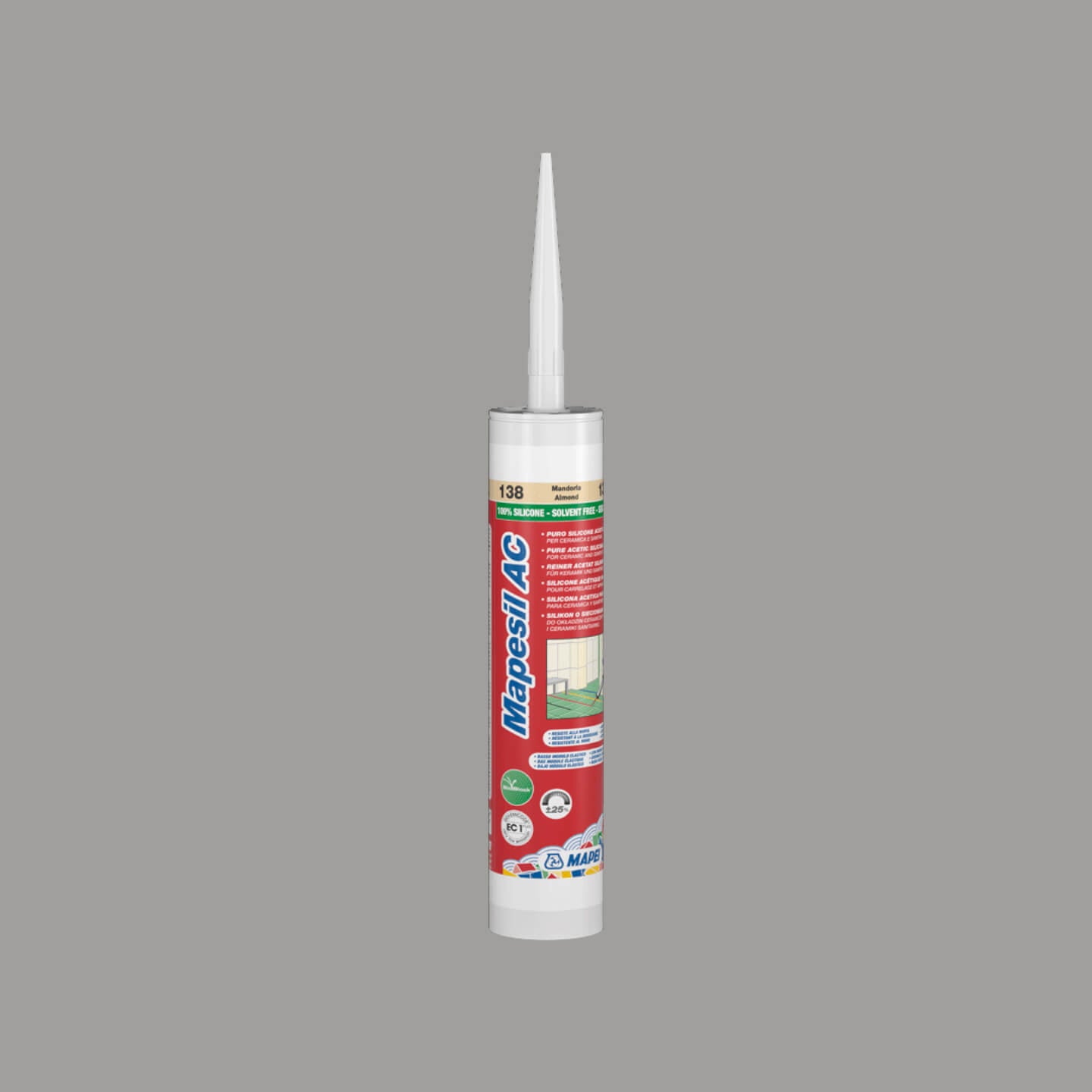 Mapei Silicone AC 112 - 10.5 oz Medium Grey Sealant for Kitchen, Bathroom & Window Caulking - Waterproof Adhesive for Tiles, Glass & Metal Surfaces