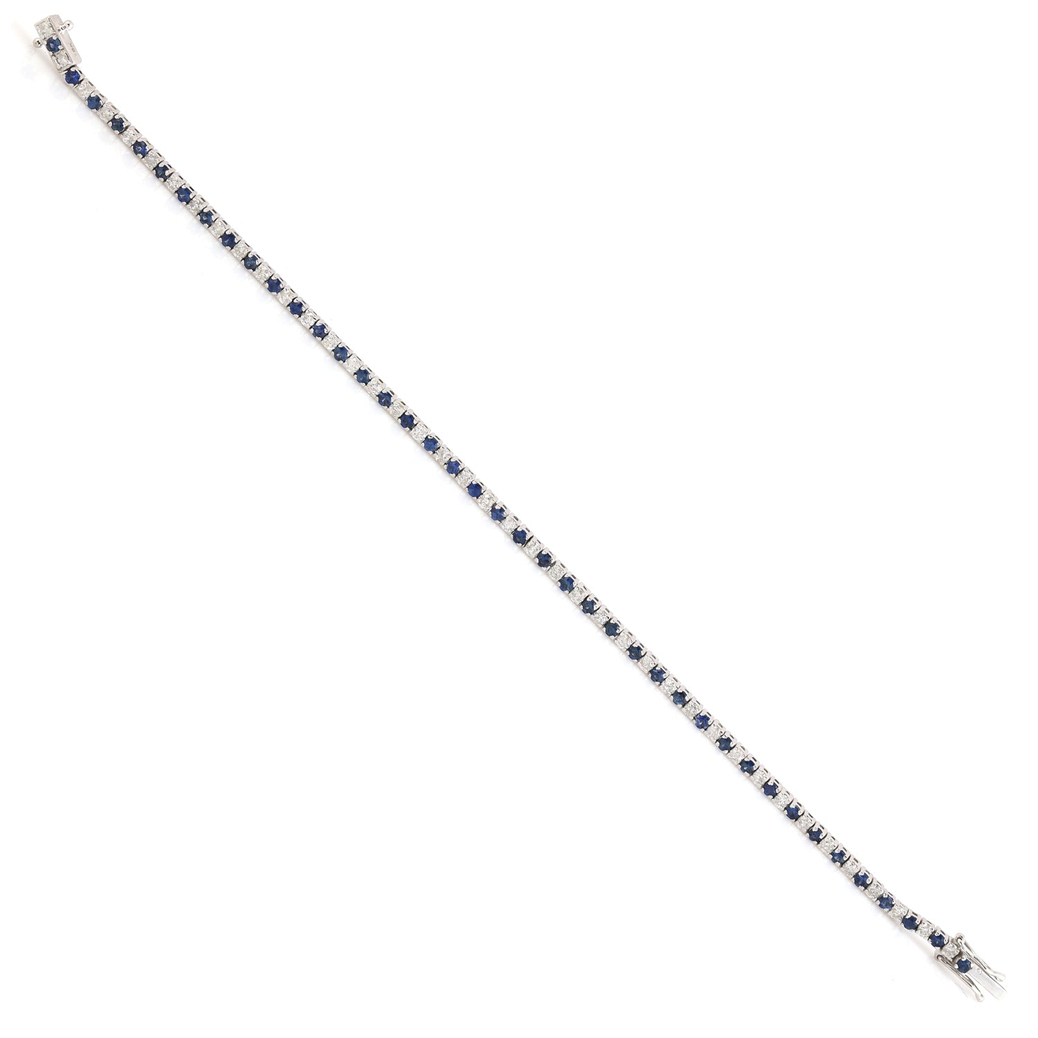 Elegant 18K White Gold Blue Sapphire & Diamond Tennis Bracelet for Women | Perfect for Weddings, Anniversaries & Special Occasions