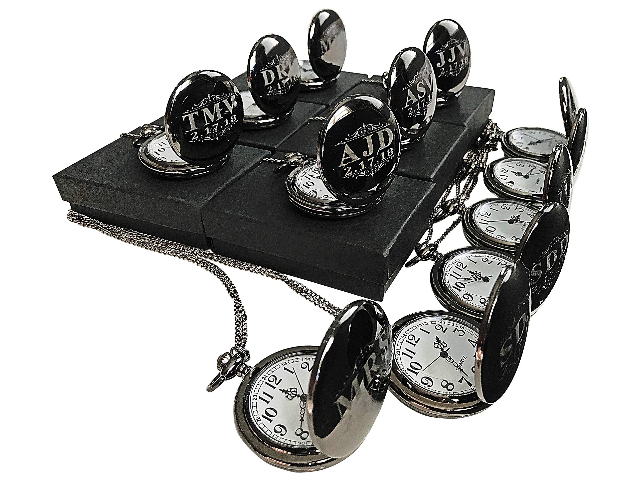 Personalized Pocket Watches for Men - Set of 10 Engraved Groomsmen Gifts with Chain & Gift Box (4 Colors) - Perfect for Weddings, Anniversaries & Special Occasions