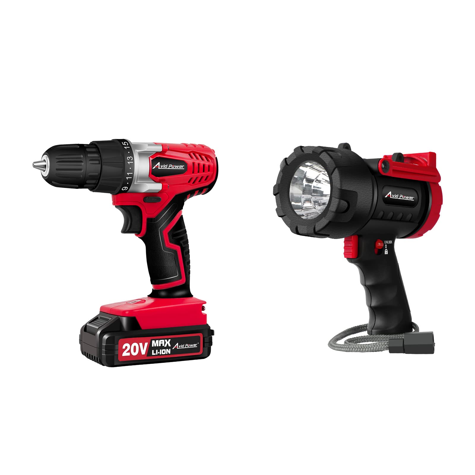 AVID POWER 20V Cordless Drill Driver Kit with 2 Batteries, Flashlight & Accessories - Perfect for DIY Projects, Home Repairs, and Construction Work