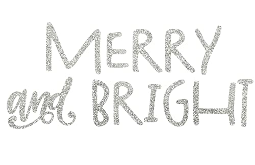 Merry and Bright Iron On Christmas Decal - Silver Glitter T-Shirt Transfer for Holiday DIY Crafts | Perfect for Christmas Apparel, Stockings & Gift Decorations