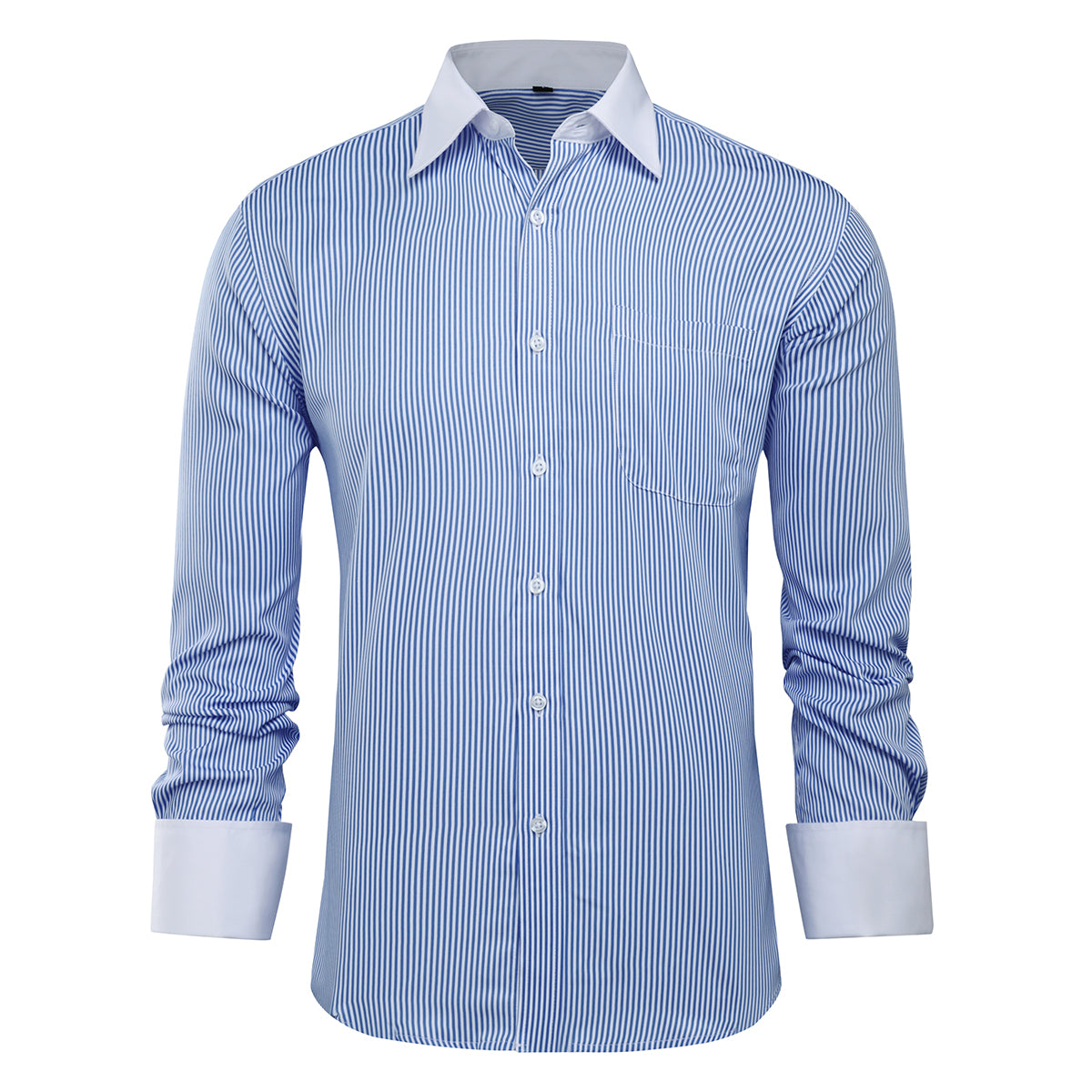 Men's Slim Fit Button Down Dress Shirt - Blue Striped Checked Formal Shirt for Office, Business Meetings & Special Occasions