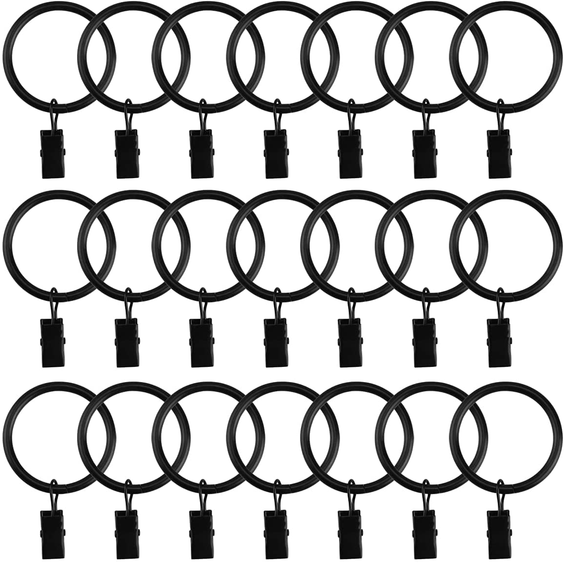 30PCS Black Metal Curtain Rings with Eyelet - 1 Inch Decorative Drapery Hooks for Window Treatments in Living Room, Bedroom, Bathroom & Kitchen - Curtain Rod Clips & Ring Loops for Easy Hanging