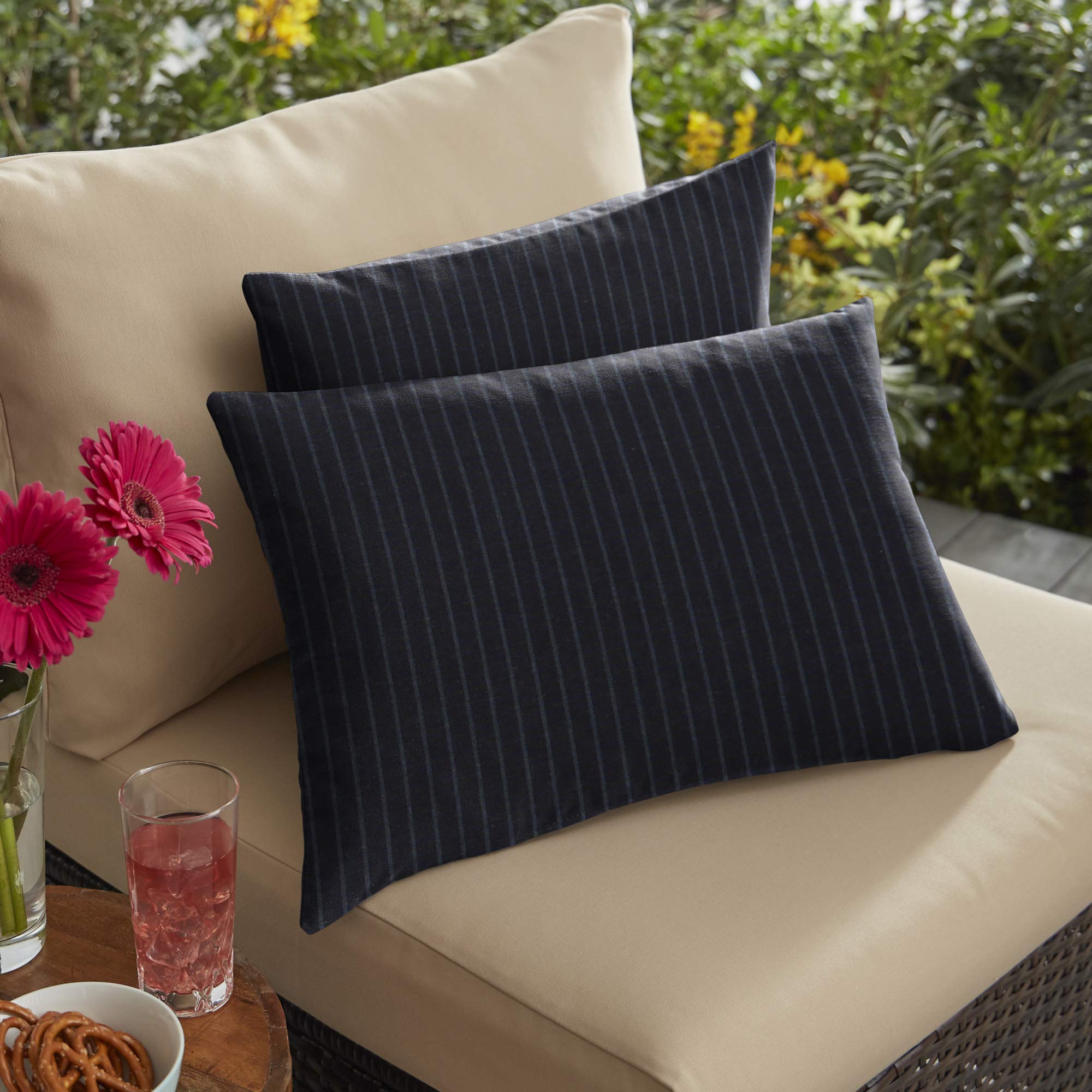 Premium Set of 2 Indigo Blue Outdoor Throw Pillows - 20 Inch Water-Resistant Decorative Cushions for Patio, Garden, Poolside & Porch Furniture