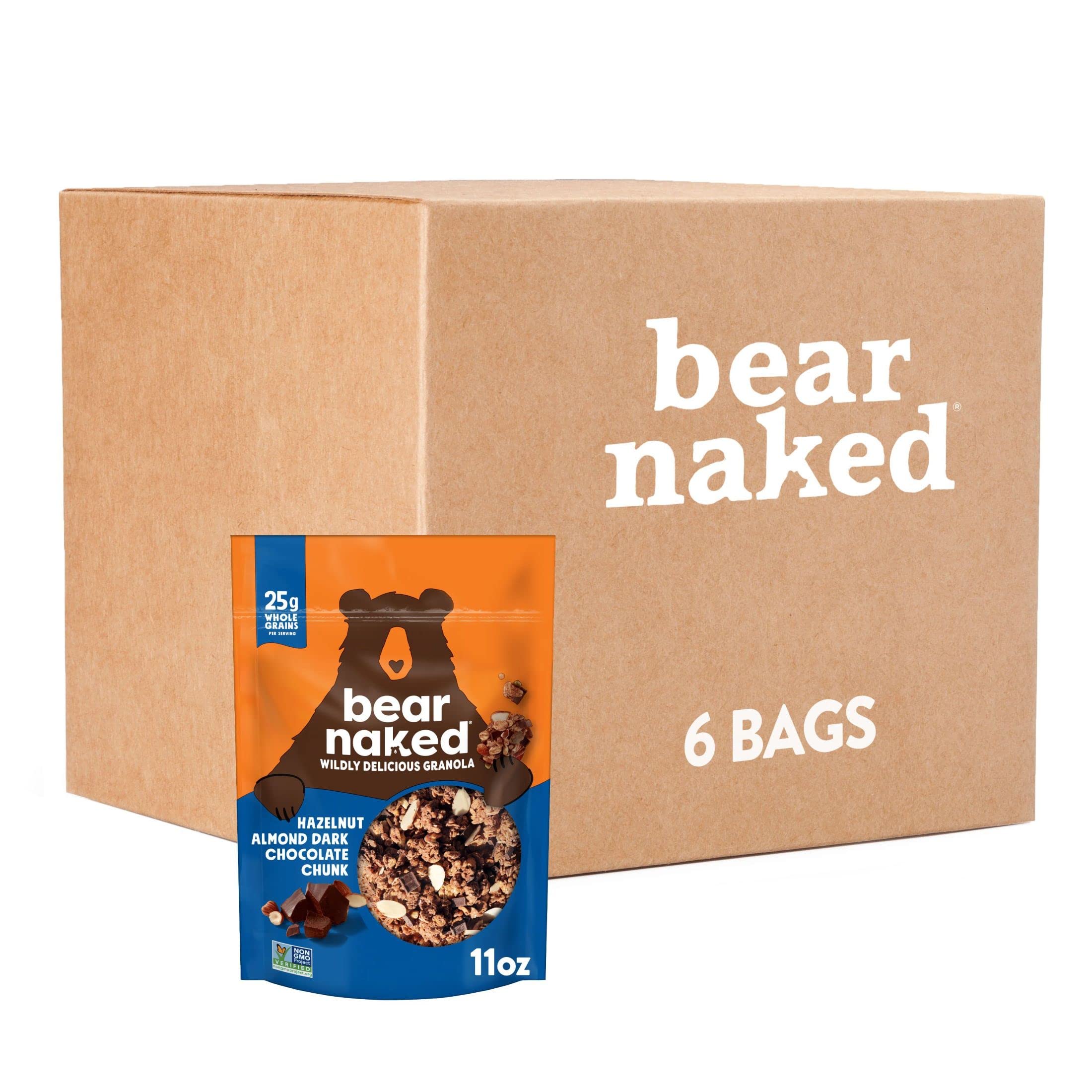 Bear Naked Granola Cereal - Whole Grain Granola with Hazelnut, Almond & Dark Chocolate Chunks (6 Bags) - Healthy Breakfast Snacks for On-the-Go, Office or School Lunch