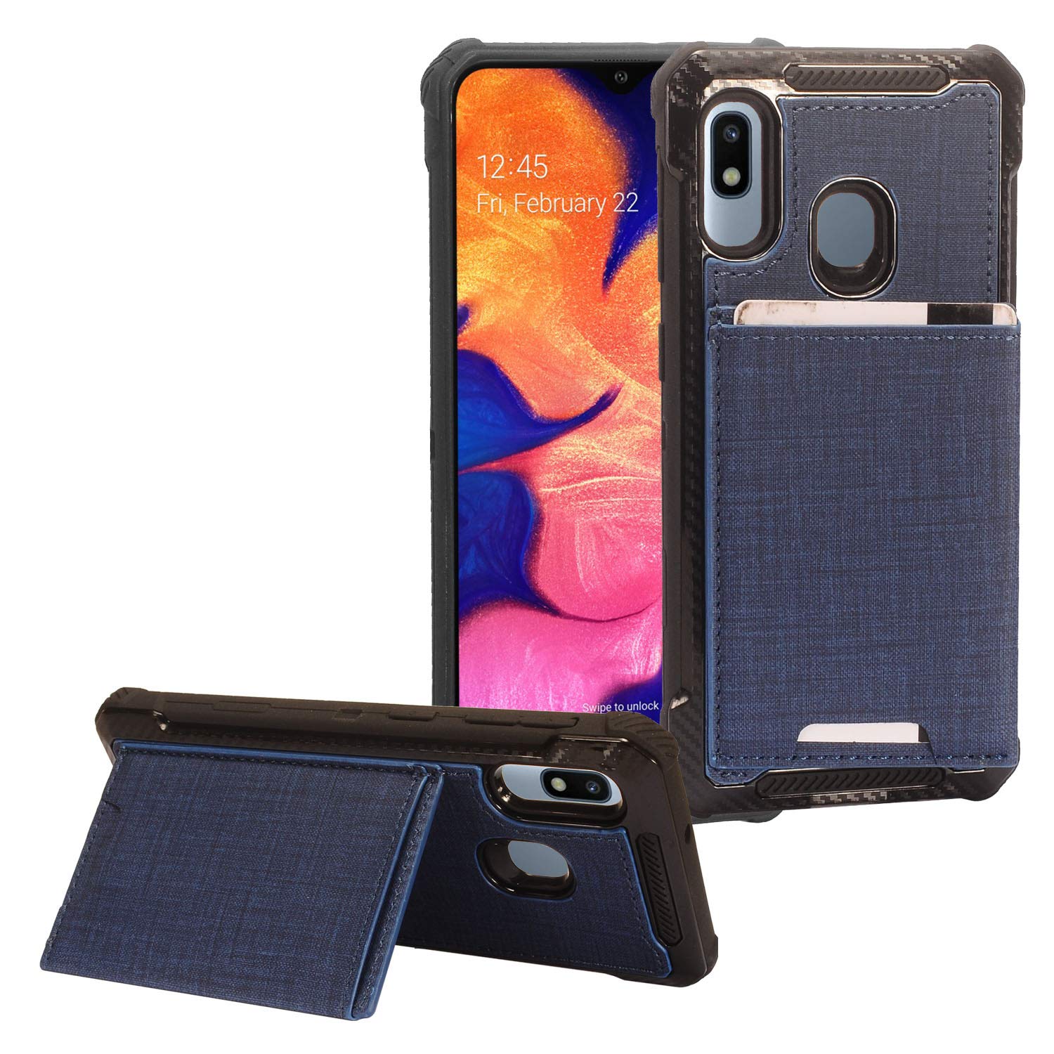 Samsung Galaxy A10e SM-A102 Case - Denim Hybrid Credit Card Holder with Kickstand - EC5 Blue - Perfect for Work, Travel & Everyday Use