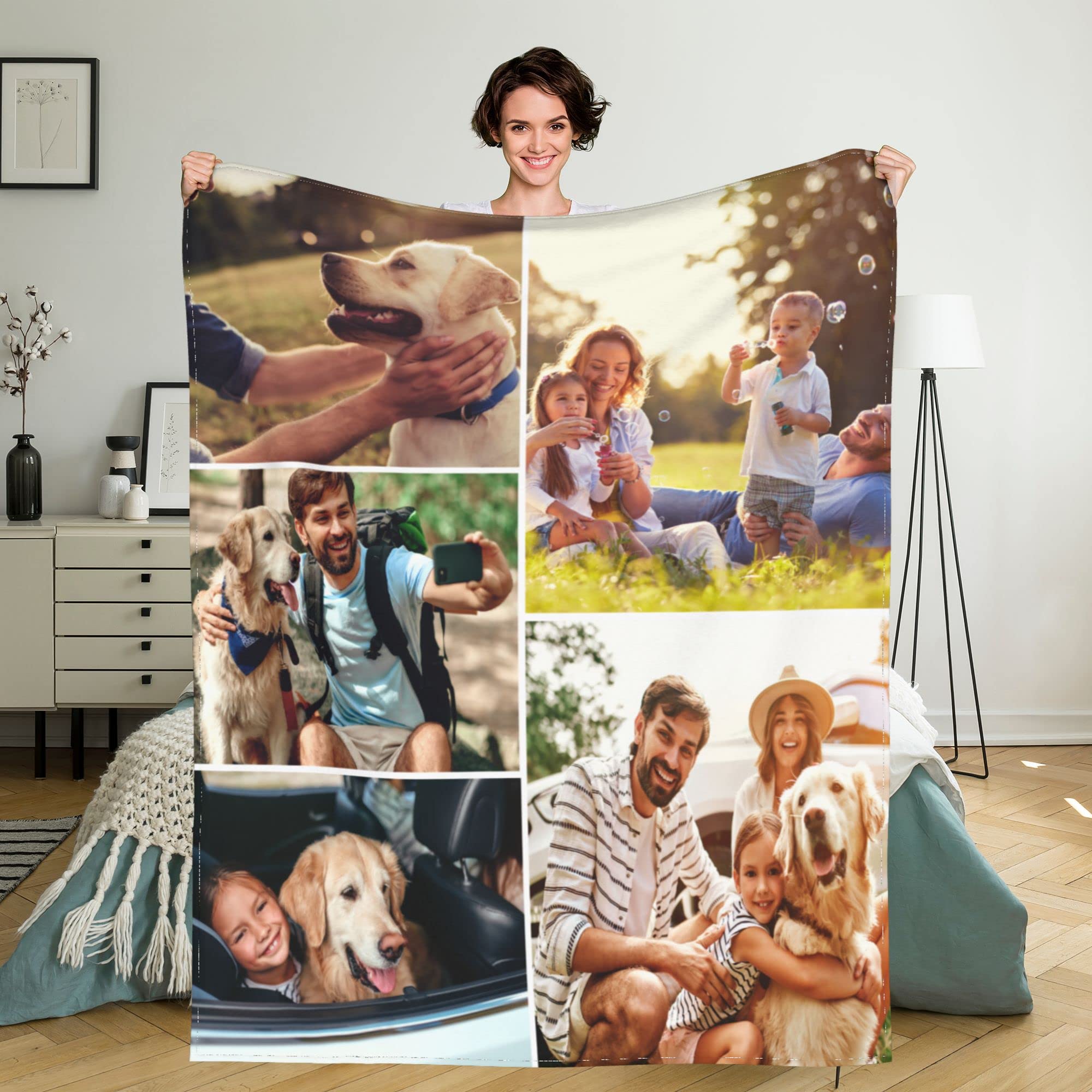 Custom Photo Blanket Personalized with Text & Pictures - 80