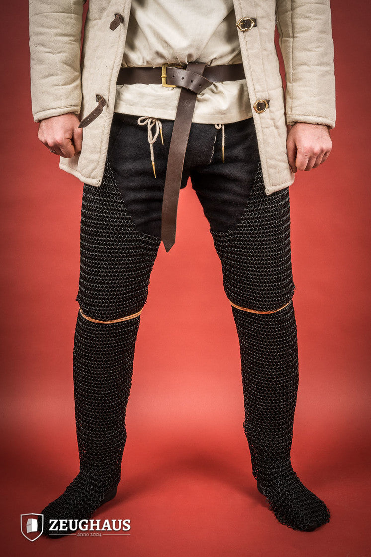 Chainmail Chausses with 10mm Round Rings - Burnished Steel Leg Armor for Medieval Reenactment & LARP Costumes