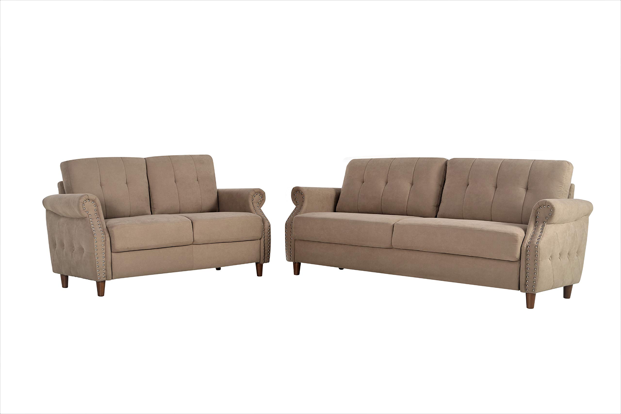 Briscoe Ultra Modern Upholstered Button Tufted Loveseat with Rolled Arms - Coffee Brown Sofa for Living Room | Perfect for Small Spaces, Apartments & Cozy Home Decor