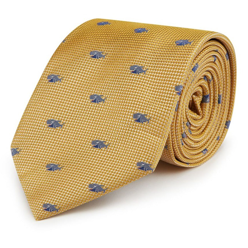 Premium Yellow and Blue Shark Pattern Woven Silk Tie for Men - Elegant Business, Wedding & Formal Occasion Accessory