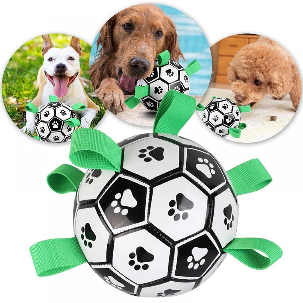 **Durable Dog Soccer Ball with Grab Tabs - Interactive Tug of War Toy for Puppies, Water Play & Fetch - Perfect for Training, Birthday Gifts & Outdoor Fun**