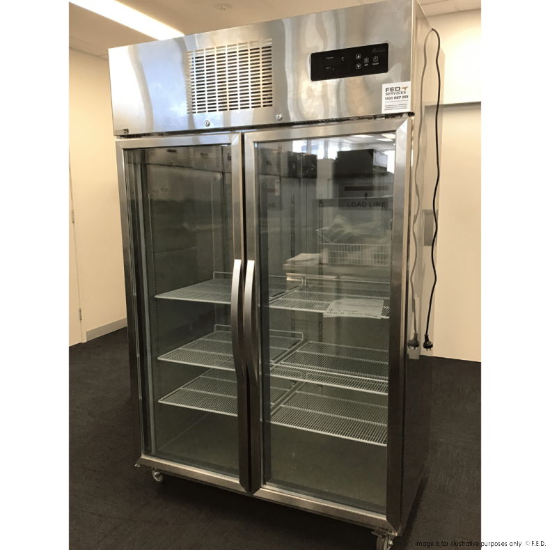 Thermaster SUCG1000 QLD286 Commercial Double Door Upright Display Refrigerator - Energy Efficient Glass Door Merchandiser for Restaurants, Grocery Stores & Retail Businesses
