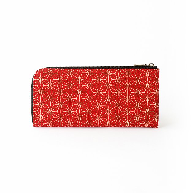 Premium Japanese Deerskin Leather Long Wallet with Urushi Lacquer & Asanoha Hemp Leaf Pattern - Red | Handcrafted in Japan | Stylish & Durable for Everyday Use, Travel & Business