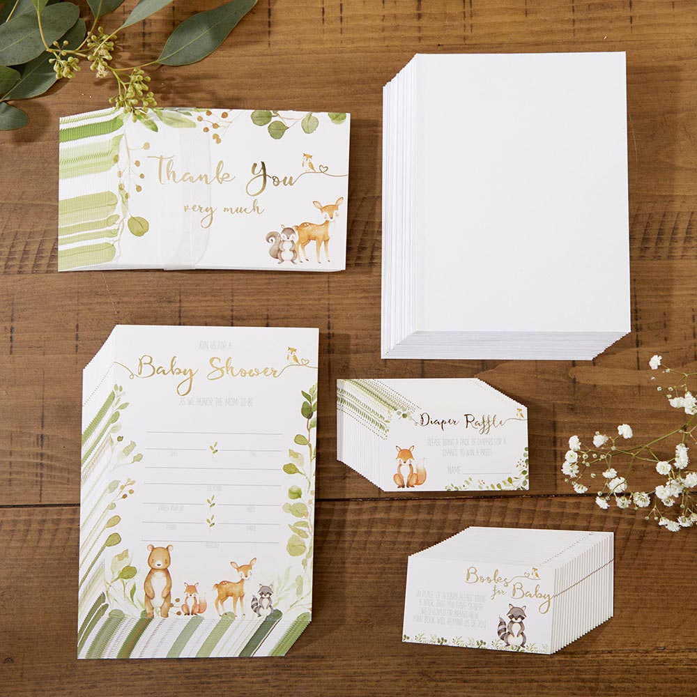 Woodland Baby Shower Invitations & Thank You Cards Set - 25-Piece Printable Baby Shower Stationery Kit - Perfect for Gender Reveal, Baby Registry & Newborn Announcements