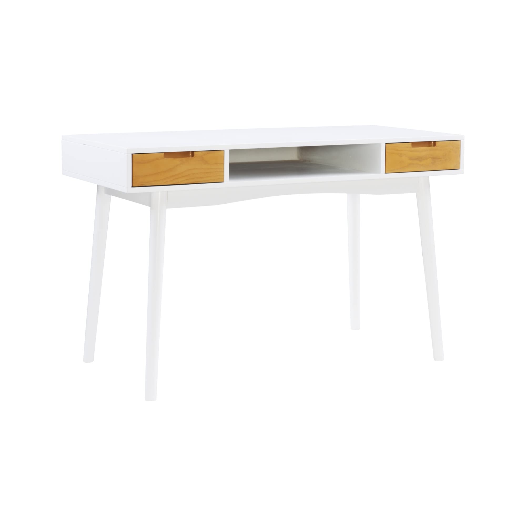 Linon Perry Desk White - Modern Home Office Desk with Storage Shelf, Study Writing Table for Small Spaces, Bedroom & Dorm Room Furniture
