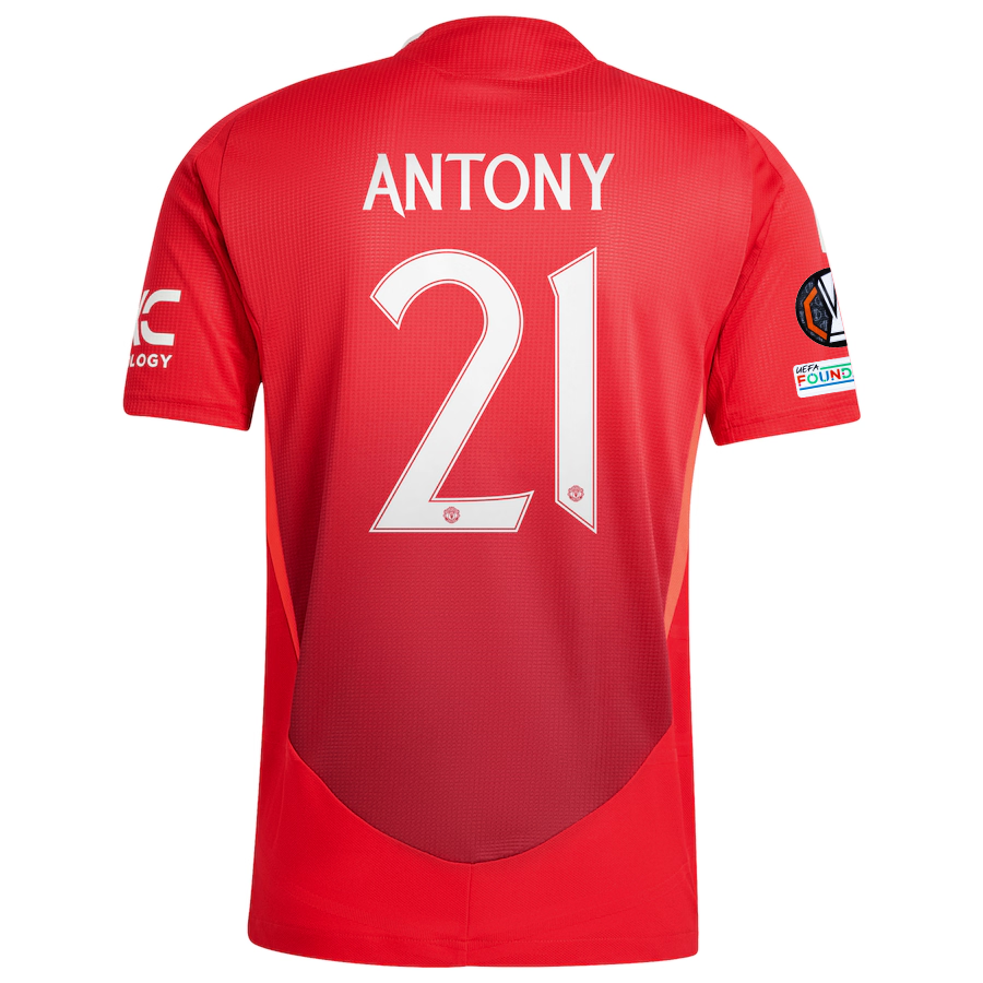 Adidas Manchester United Authentic Antony Home Jersey 2024/25 with Europa League Patches - MUFC Red/Bright Red - Official Football Shirt for Games & Fan Support